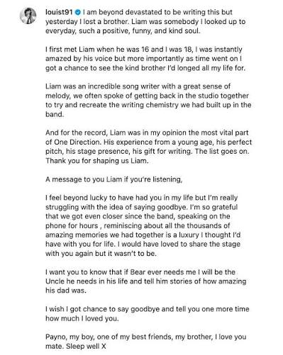 Louis Tomlinson One Direction Instagram tribute