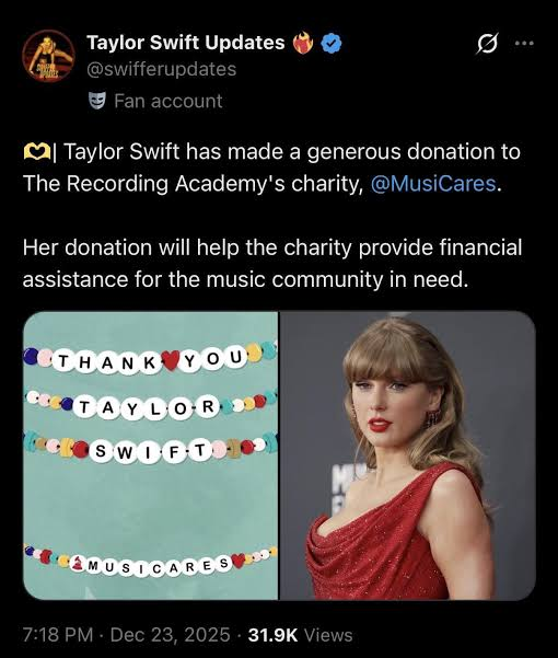 Taylor Swift charity donation announcement