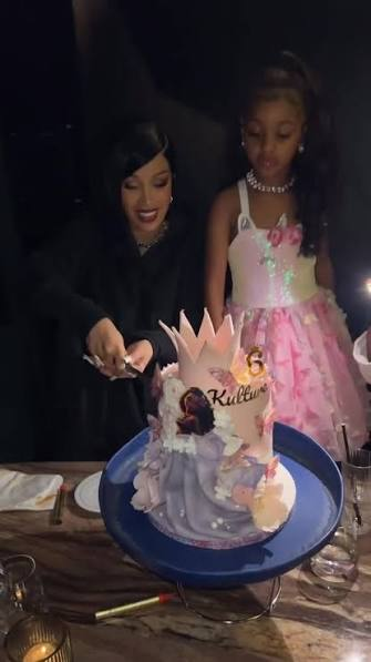 Cardi B Kulture birthday cake cutting